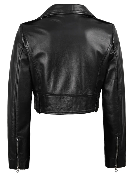 Colleen Women’s Cropped Black Moto Leather Jacket - Rare Leather