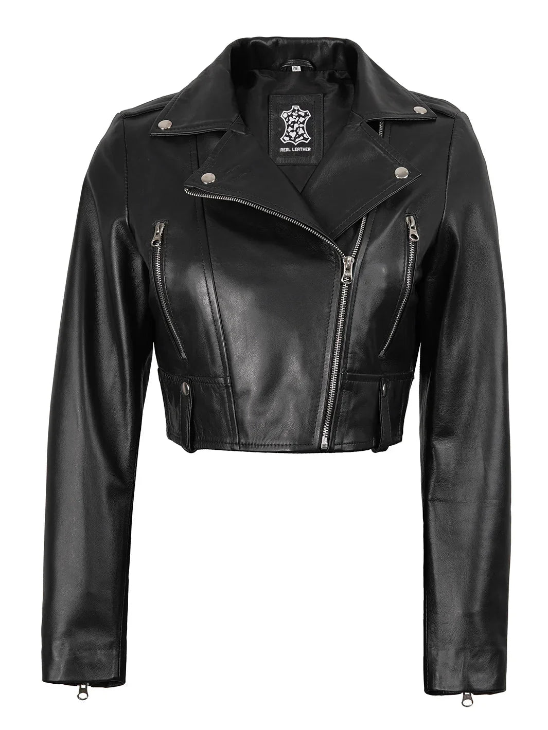 Colleen Women’s Cropped Black Moto Leather Jacket - Rare Leather