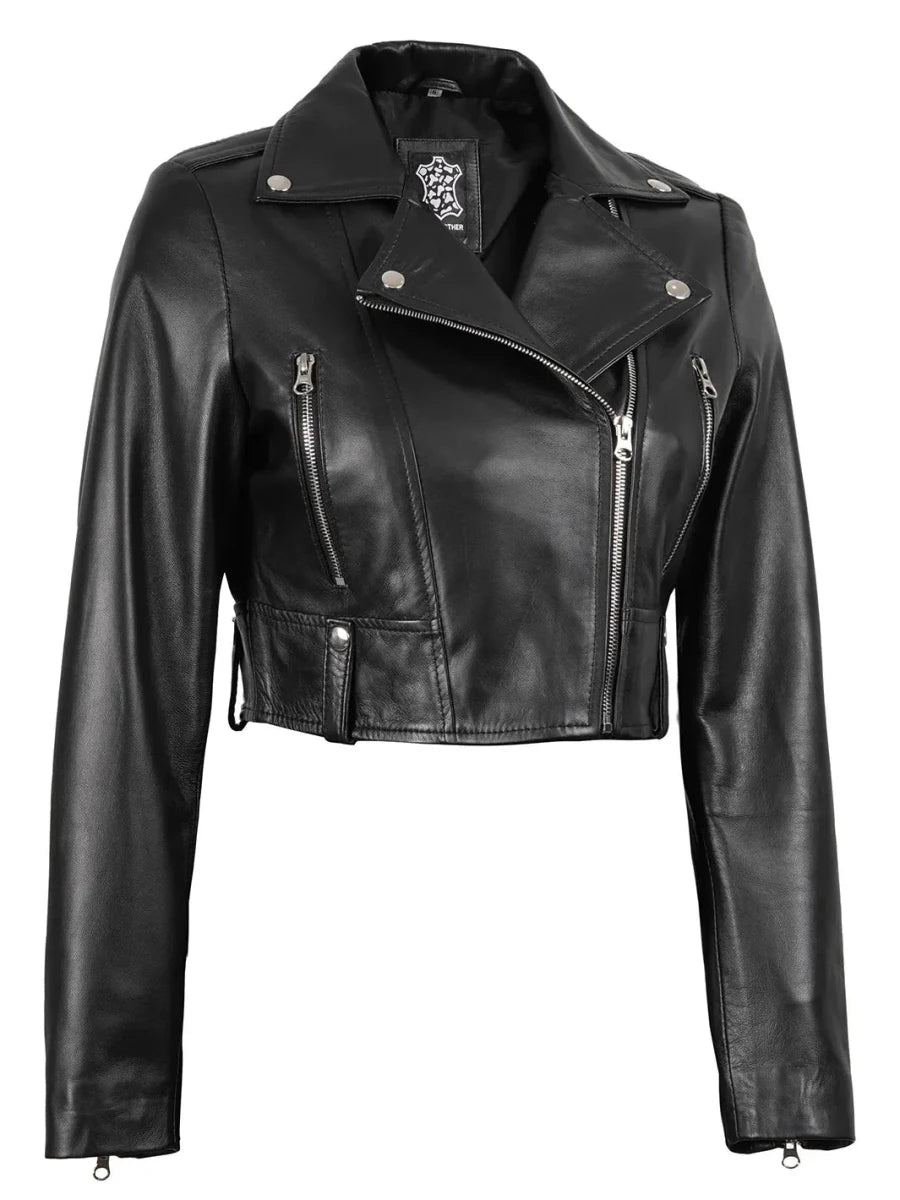 Colleen Women’s Cropped Black Moto Leather Jacket - Vox Leather