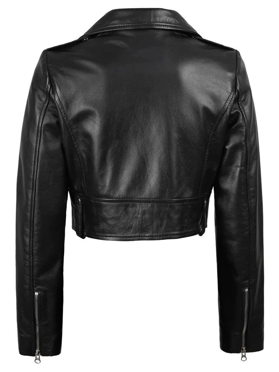 Colleen Women’s Cropped Black Moto Leather Jacket - Vox Leather