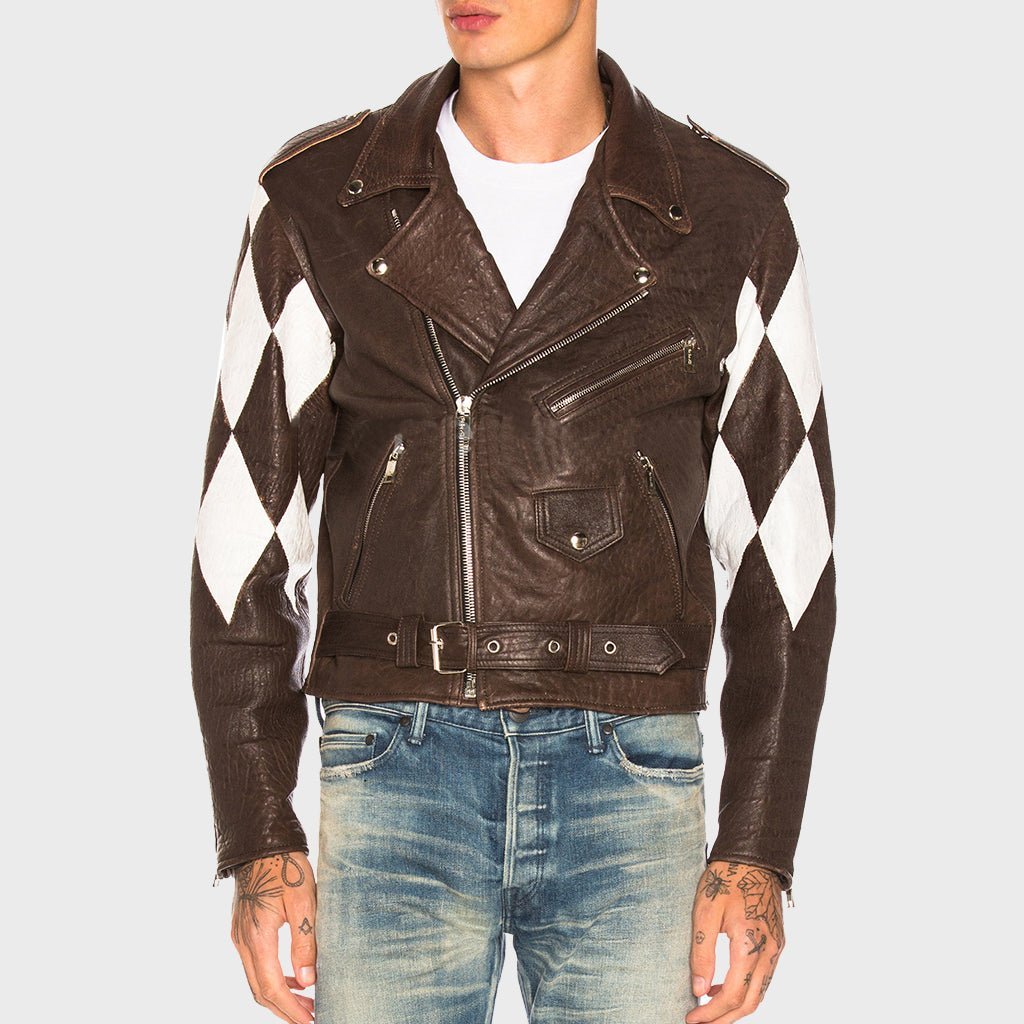 Color Block Lambskin Moto Leather Jacket - Vox Leather