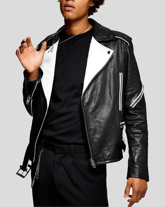 Colvert Black & White Motorcycle Leather Jacket - Vox Leather