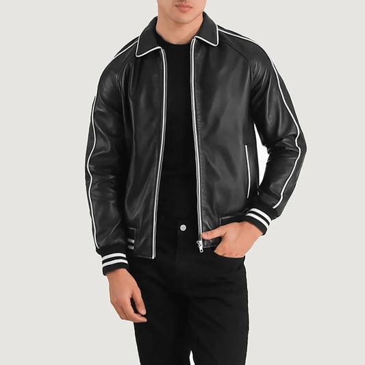 Cooper Black Leather Varsity Jacket - Vox Leather