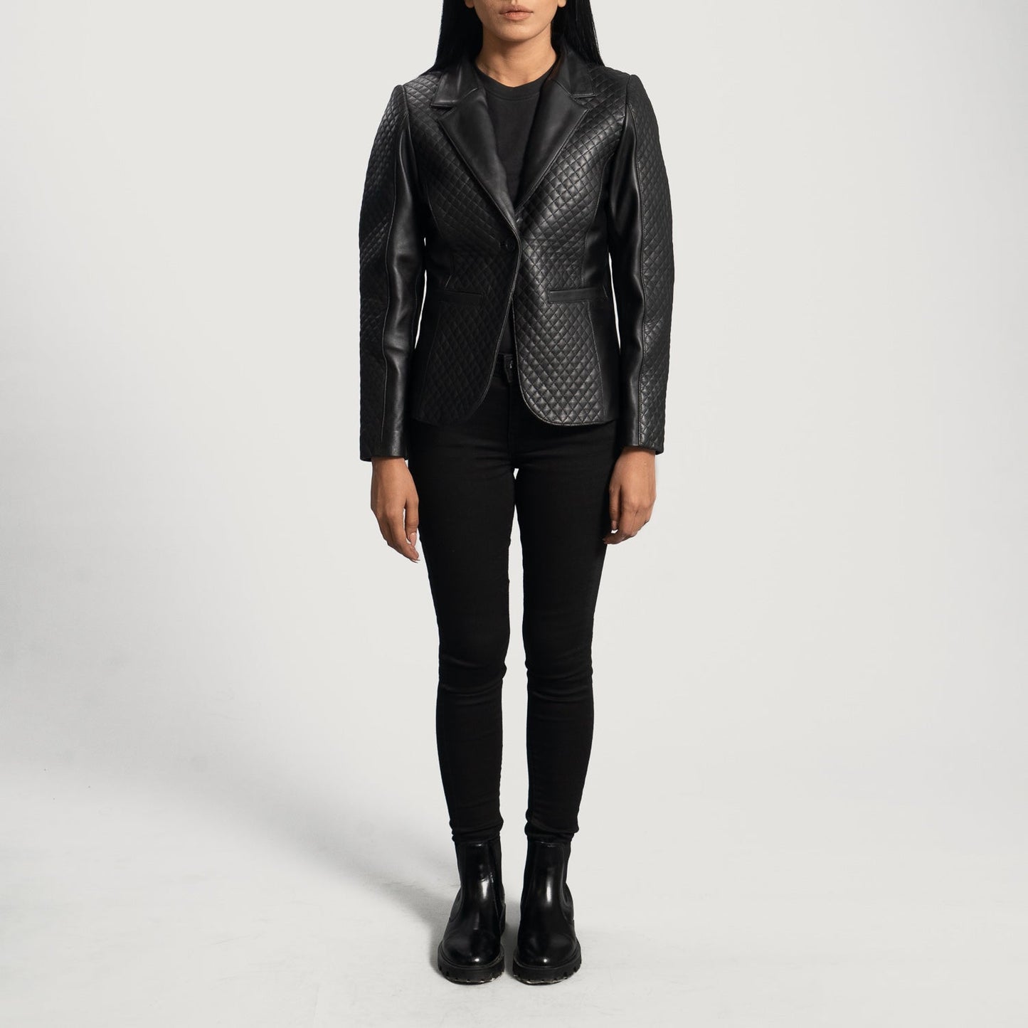 Cora Quilted Black Leather Blazer - Rare Leather