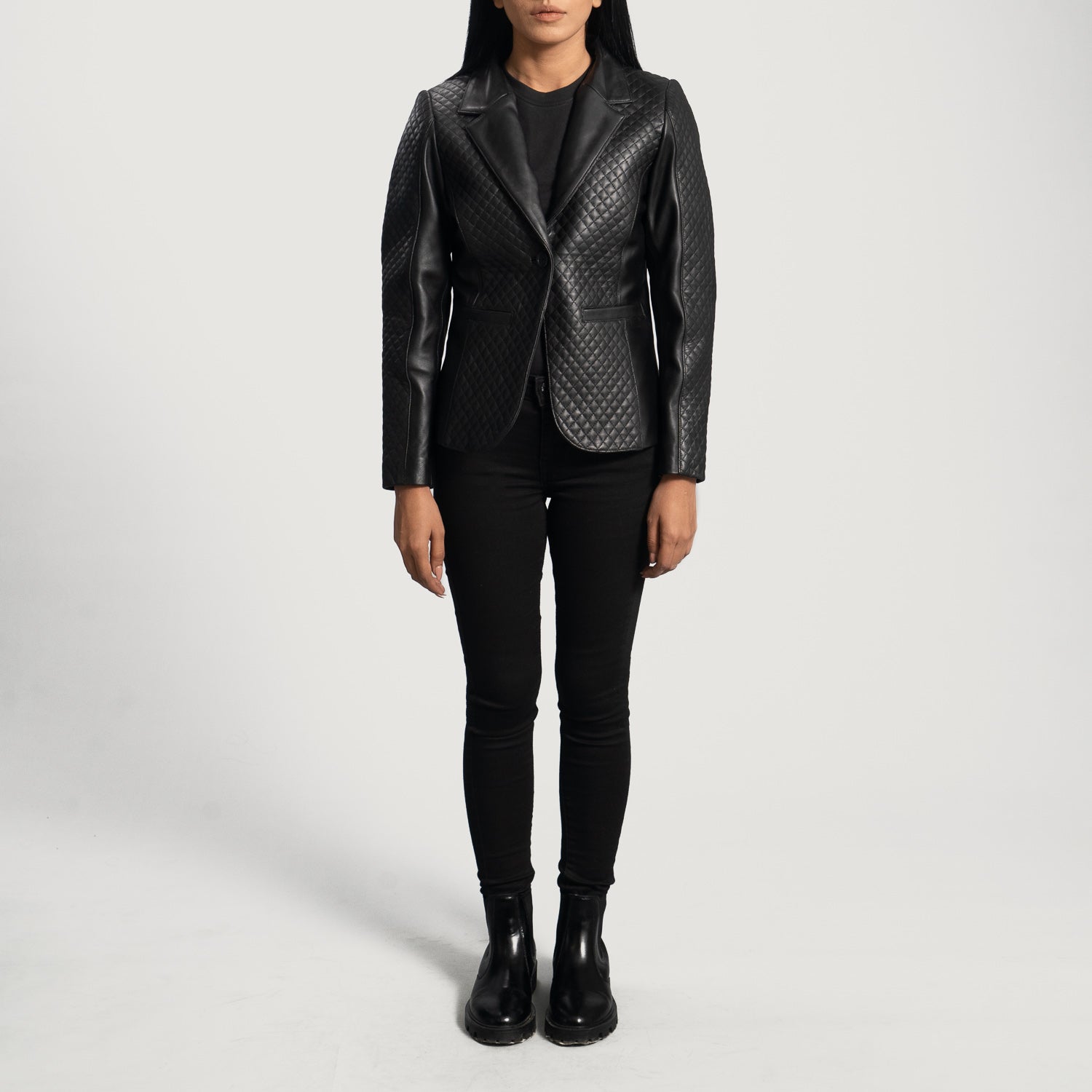Cora Quilted Black Leather Blazer - Rare Leather