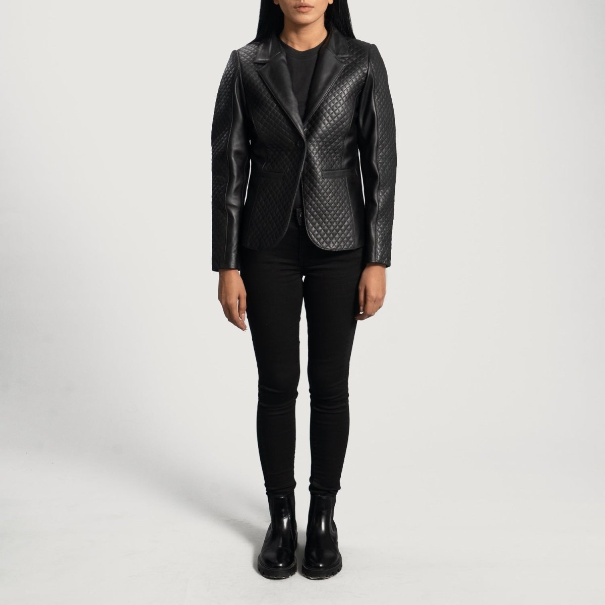 Cora Quilted Black Leather Blazer - Vox Leather