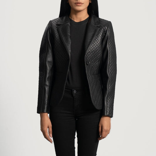 Cora Quilted Black Leather Blazer - Vox Leather