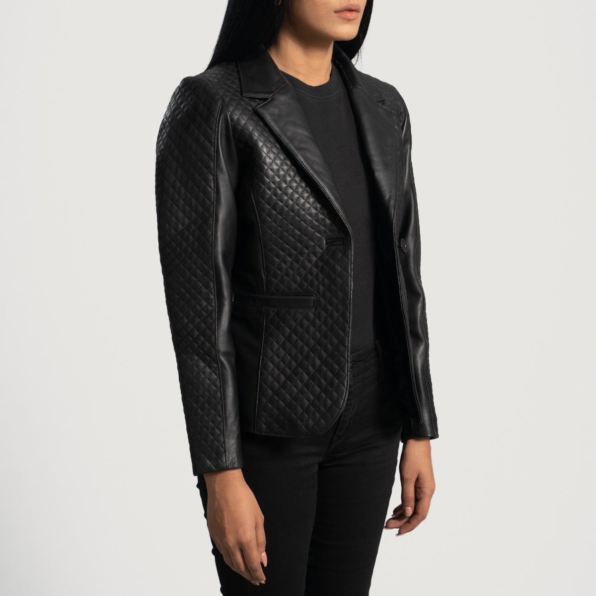 Cora Quilted Black Leather Blazer - Vox Leather