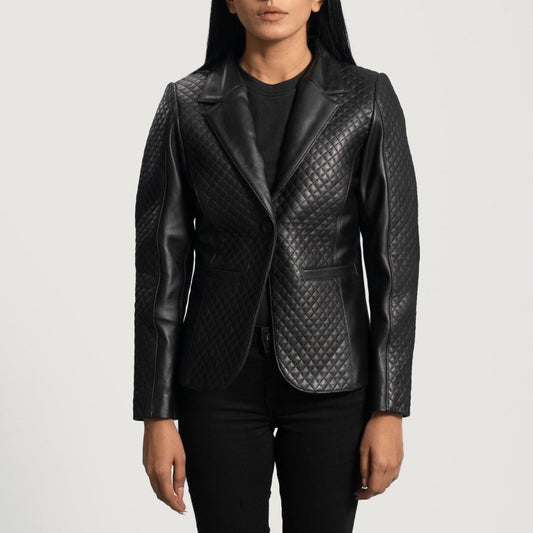 Cora Quilted Black Leather Blazer - Vox Leather