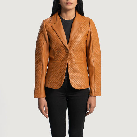 Cora Quilted Brown Leather Blazer - Rare Leather