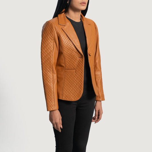 Cora Quilted Brown Leather Blazer - Rare Leather