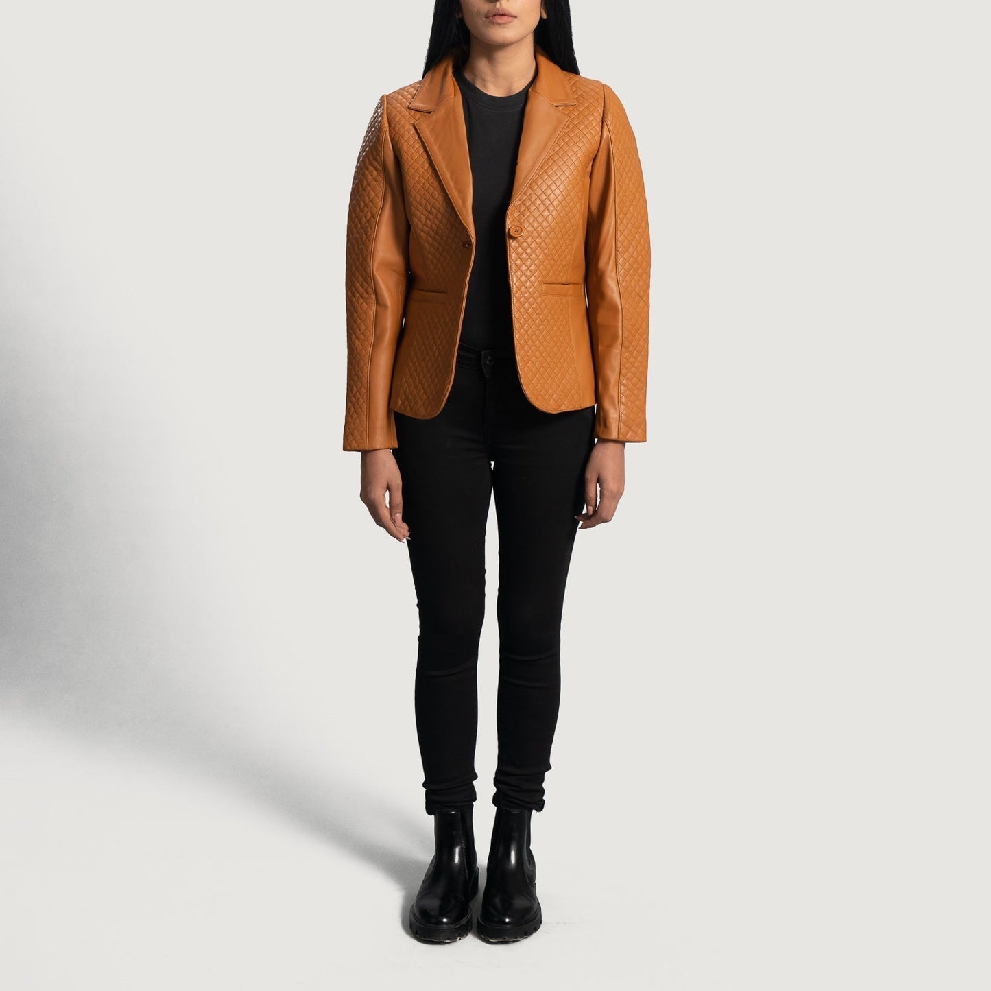 Cora Quilted Brown Leather Blazer - Rare Leather