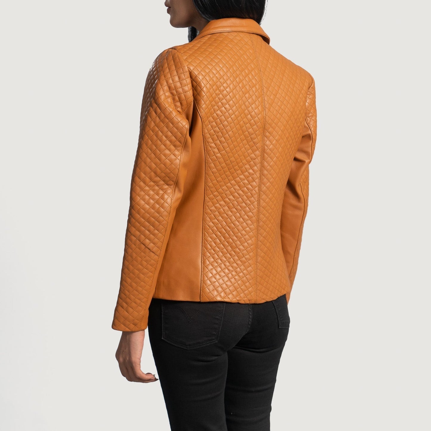 Cora Quilted Brown Leather Blazer - Rare Leather