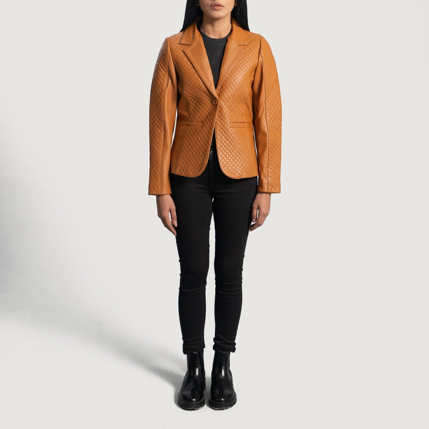 Cora Quilted Brown Leather Blazer - Rare Leather