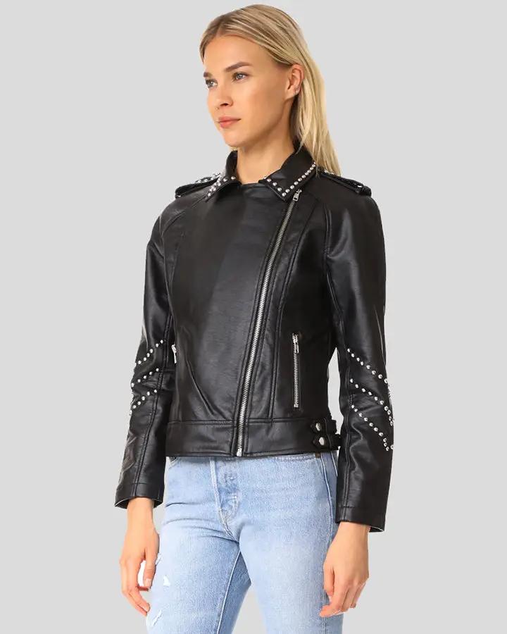 Dani Black Studded Leather Jacket - Rare Leather