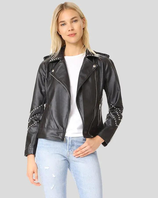 Dani Black Studded Leather Jacket - Vox Leather