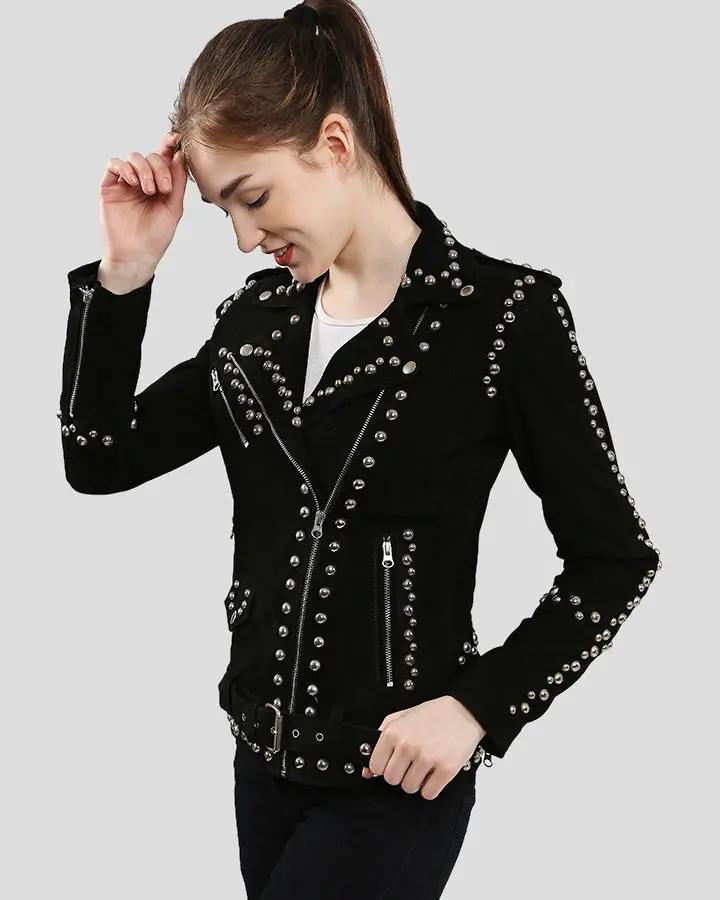 Danica Black Suede Studded Leather Jacket - Rare Leather