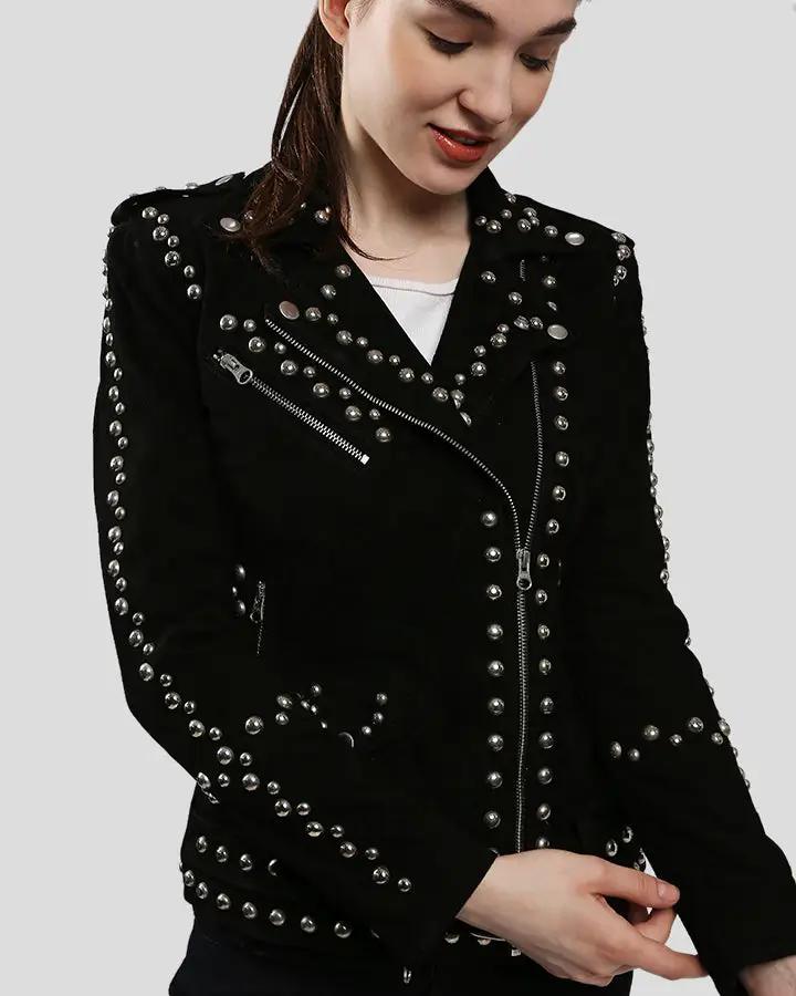 Danica Black Suede Studded Leather Jacket - Rare Leather