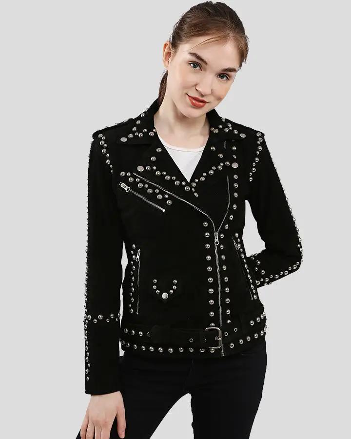 Danica Black Suede Studded Leather Jacket - Rare Leather