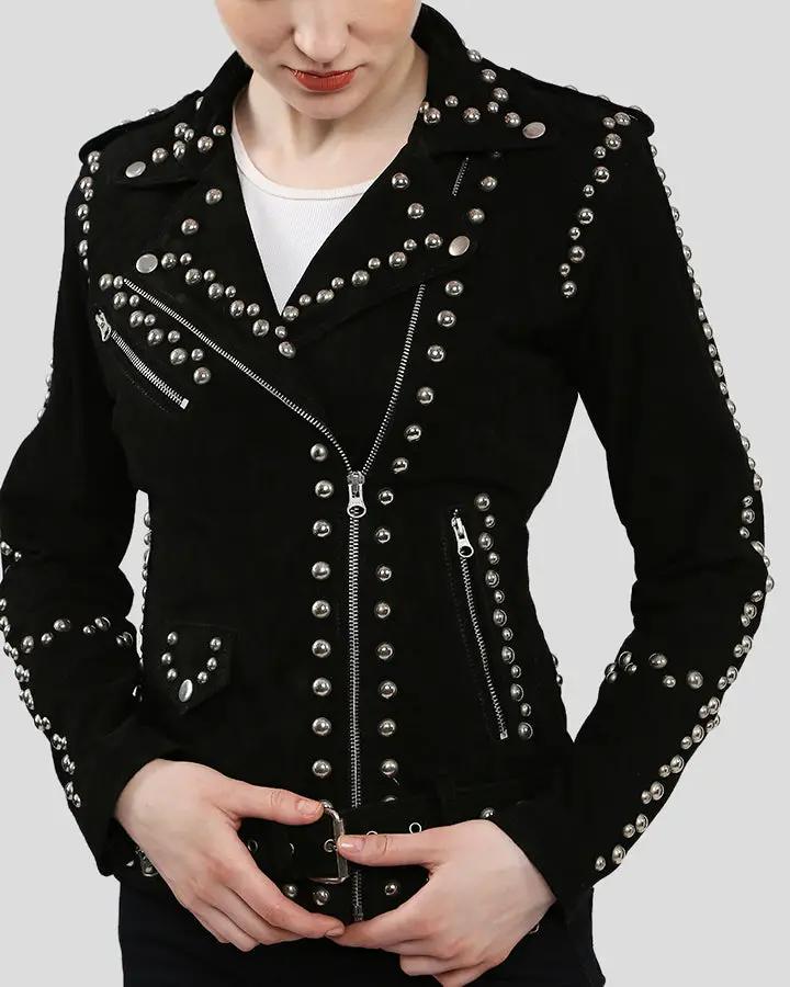Danica Black Suede Studded Leather Jacket - Rare Leather