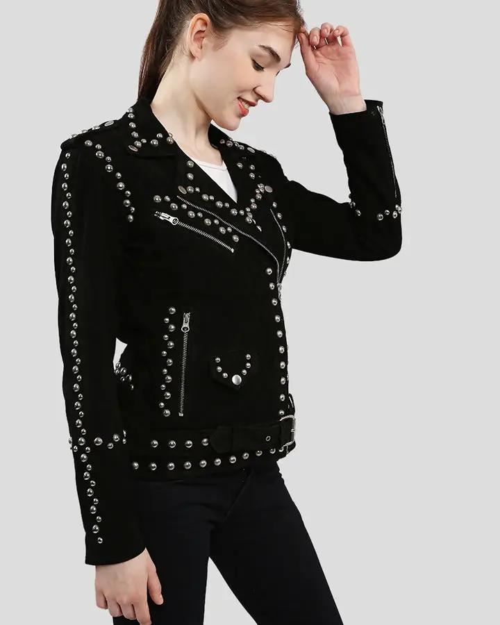 Danica Black Suede Studded Leather Jacket - Rare Leather