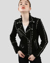 Danica Black Suede Studded Leather Jacket - Rare Leather