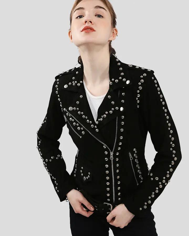 Danica Black Suede Studded Leather Jacket - Rare Leather