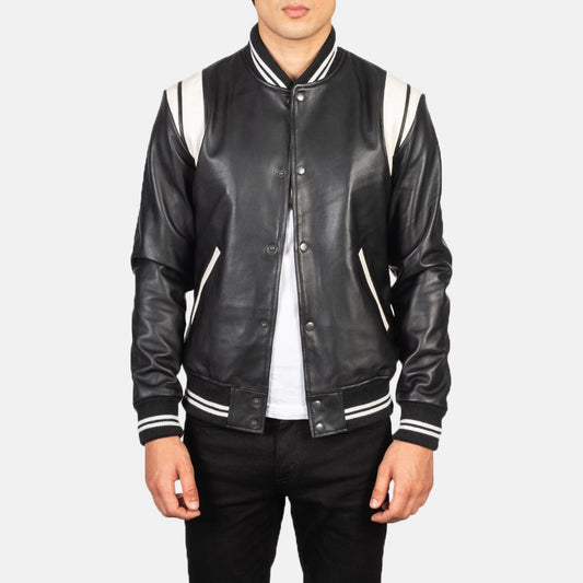 Dantee Black Leather Varsity Jacket - Vox Leather