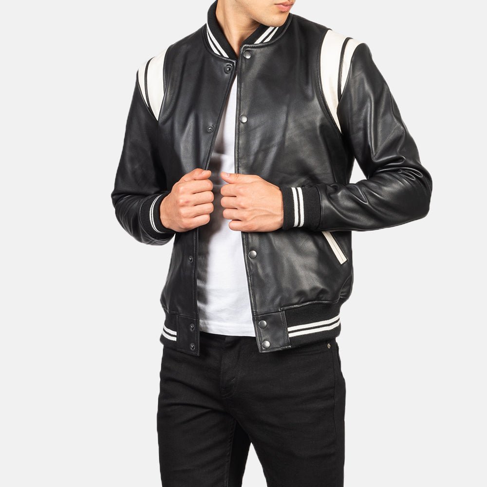 Dantee Black Leather Varsity Jacket - Vox Leather
