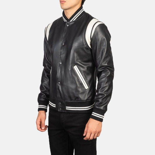 Dantee Black Leather Varsity Jacket - Vox Leather