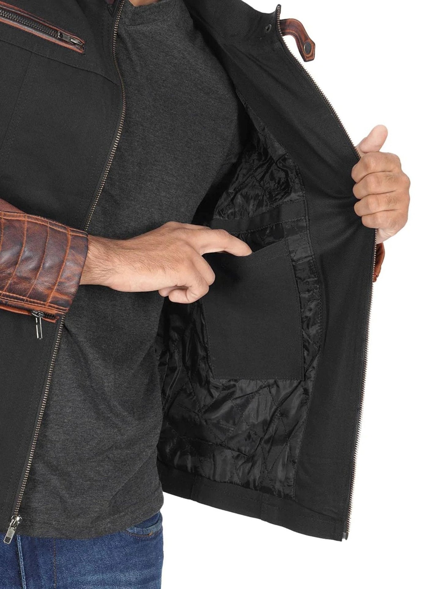 Darrell Mens Black and Brown Cafe Racer Leather Jacket - Rare Leather