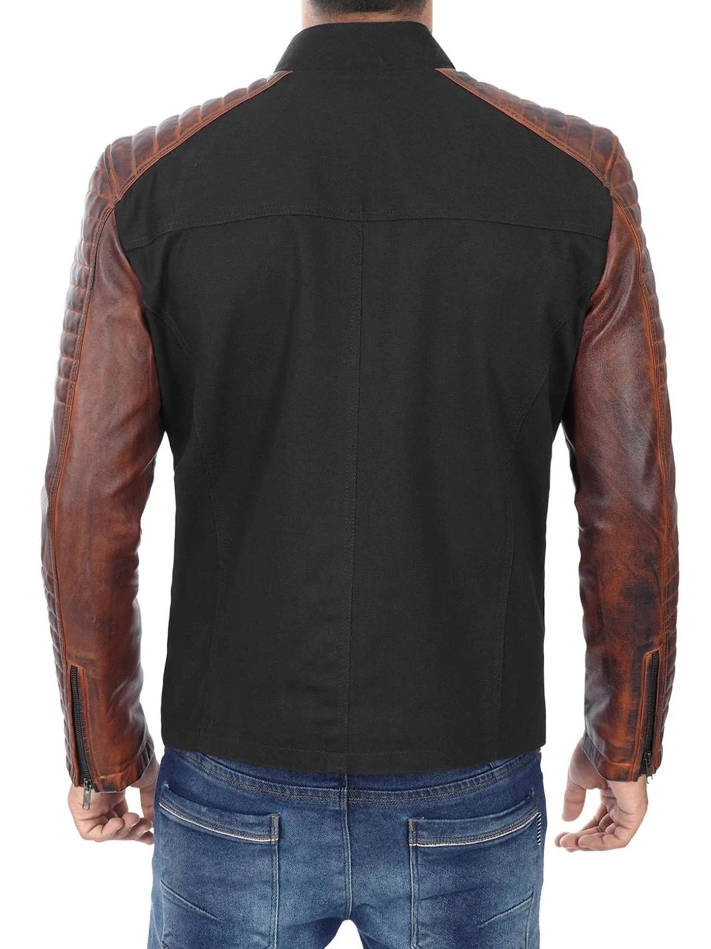 Darrell Mens Black and Brown Cafe Racer Leather Jacket - Rare Leather