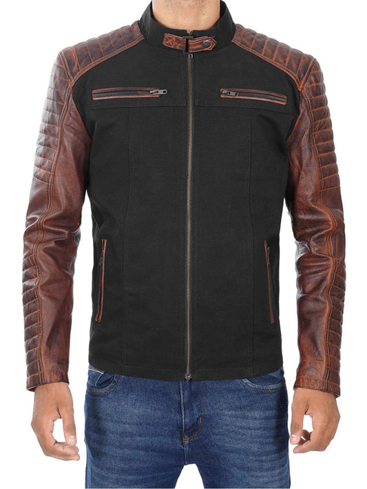 Darrell Mens Black and Brown Cafe Racer Leather Jacket - Rare Leather