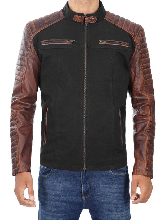 Darrell Mens Black and Brown Cafe Racer Leather Jacket - Vox Leather