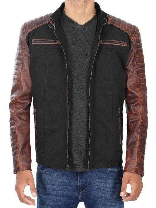 Darrell Mens Black and Brown Cafe Racer Leather Jacket - Vox Leather