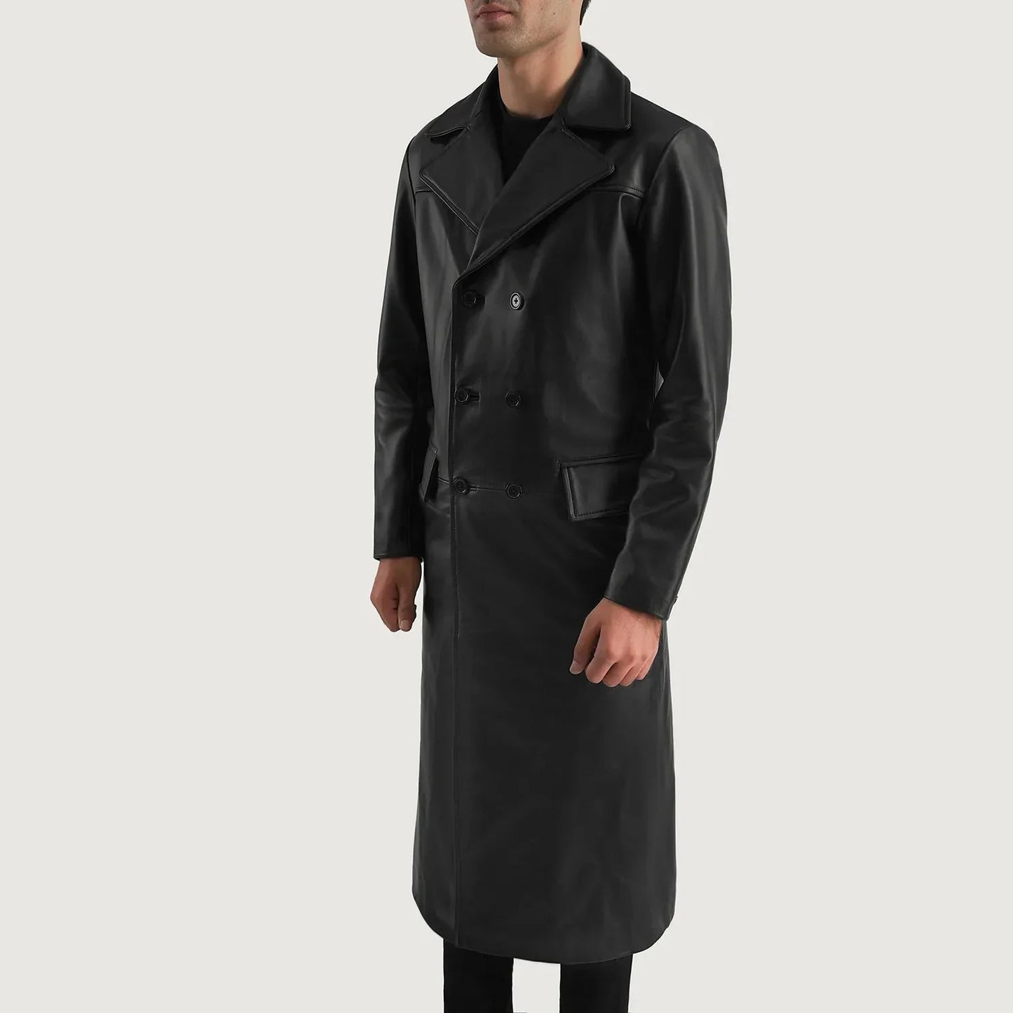 Delmar Black Leather Double Breasted Coat - Rare Leather