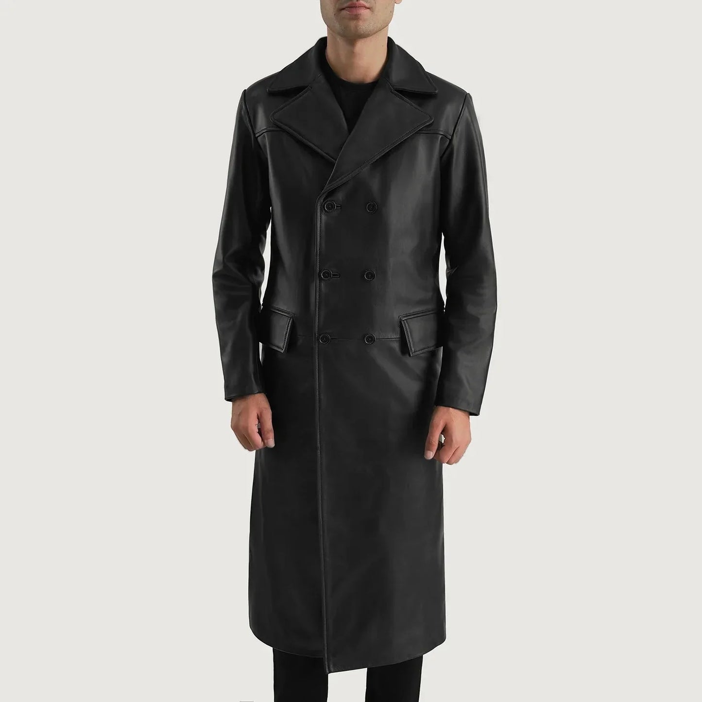 Delmar Black Leather Double Breasted Coat - Rare Leather