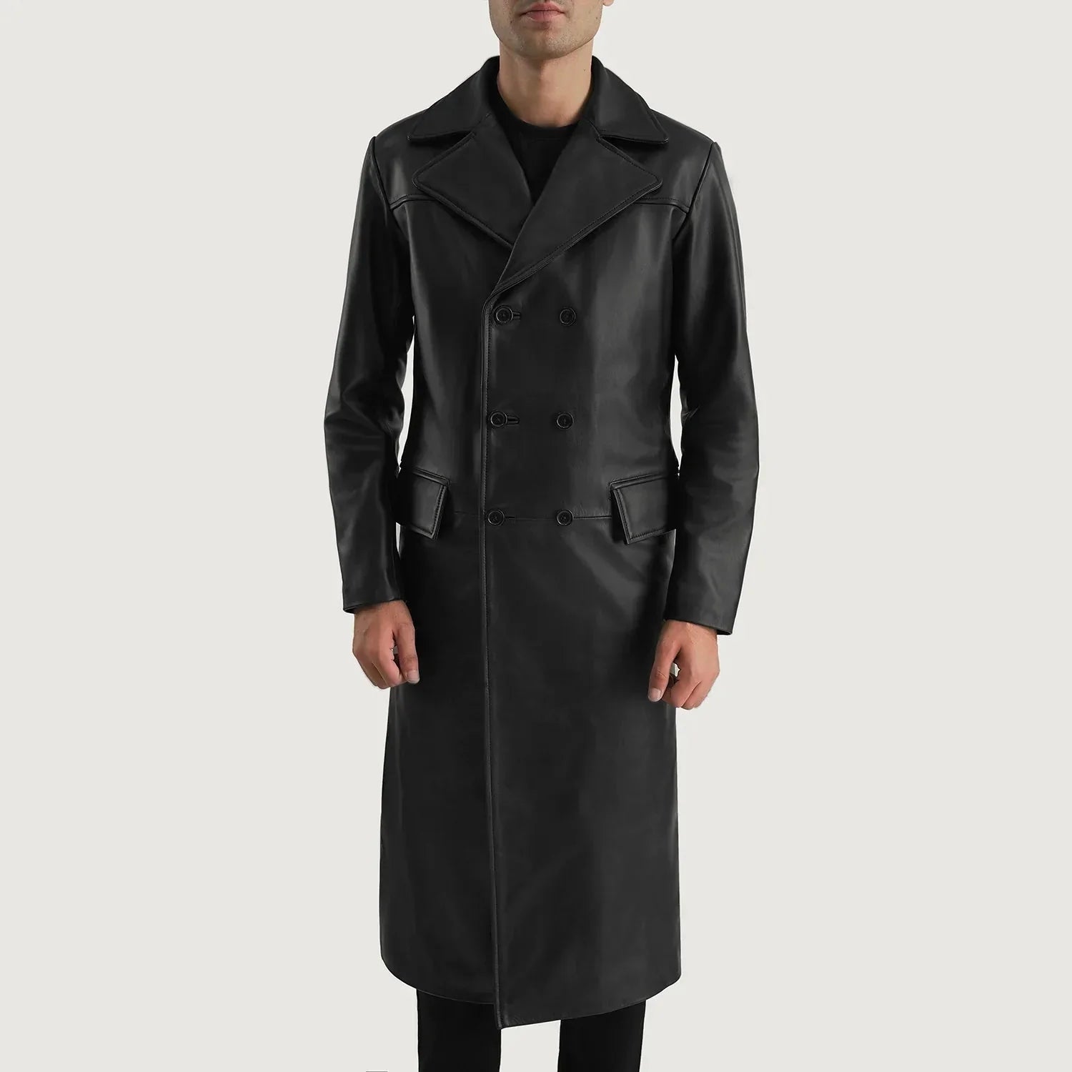 Delmar Black Leather Double Breasted Coat - Rare Leather