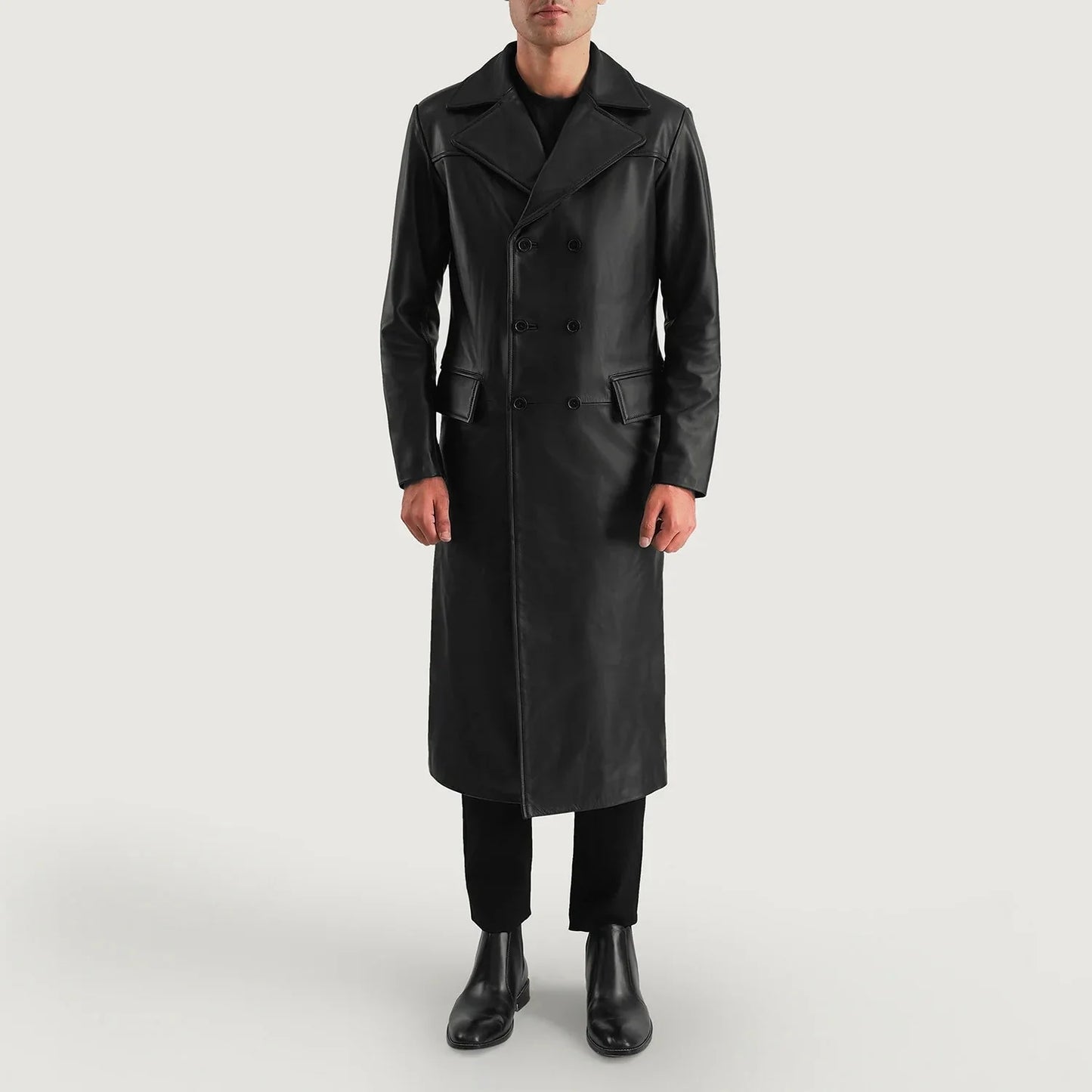 Delmar Black Leather Double Breasted Coat - Rare Leather