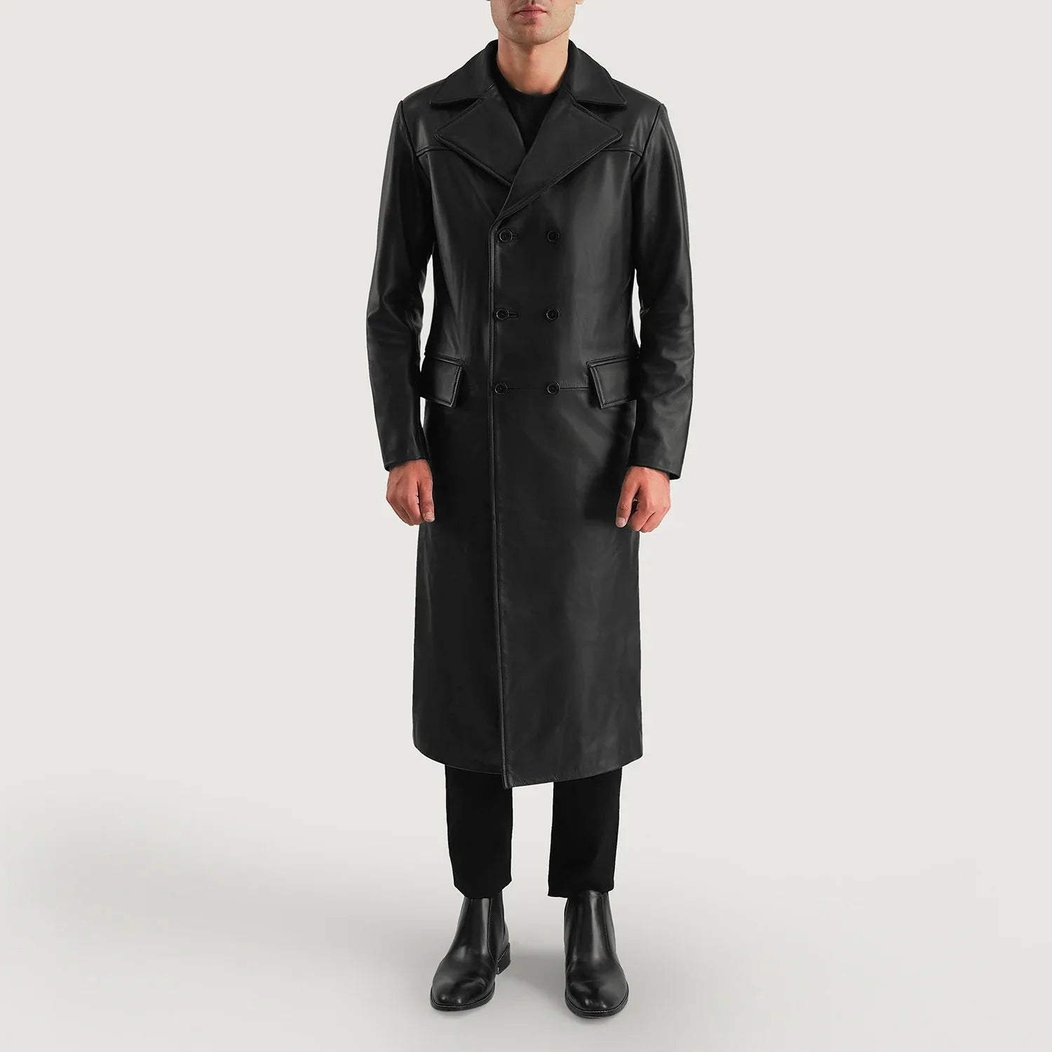 Delmar Black Leather Double Breasted Coat - Rare Leather