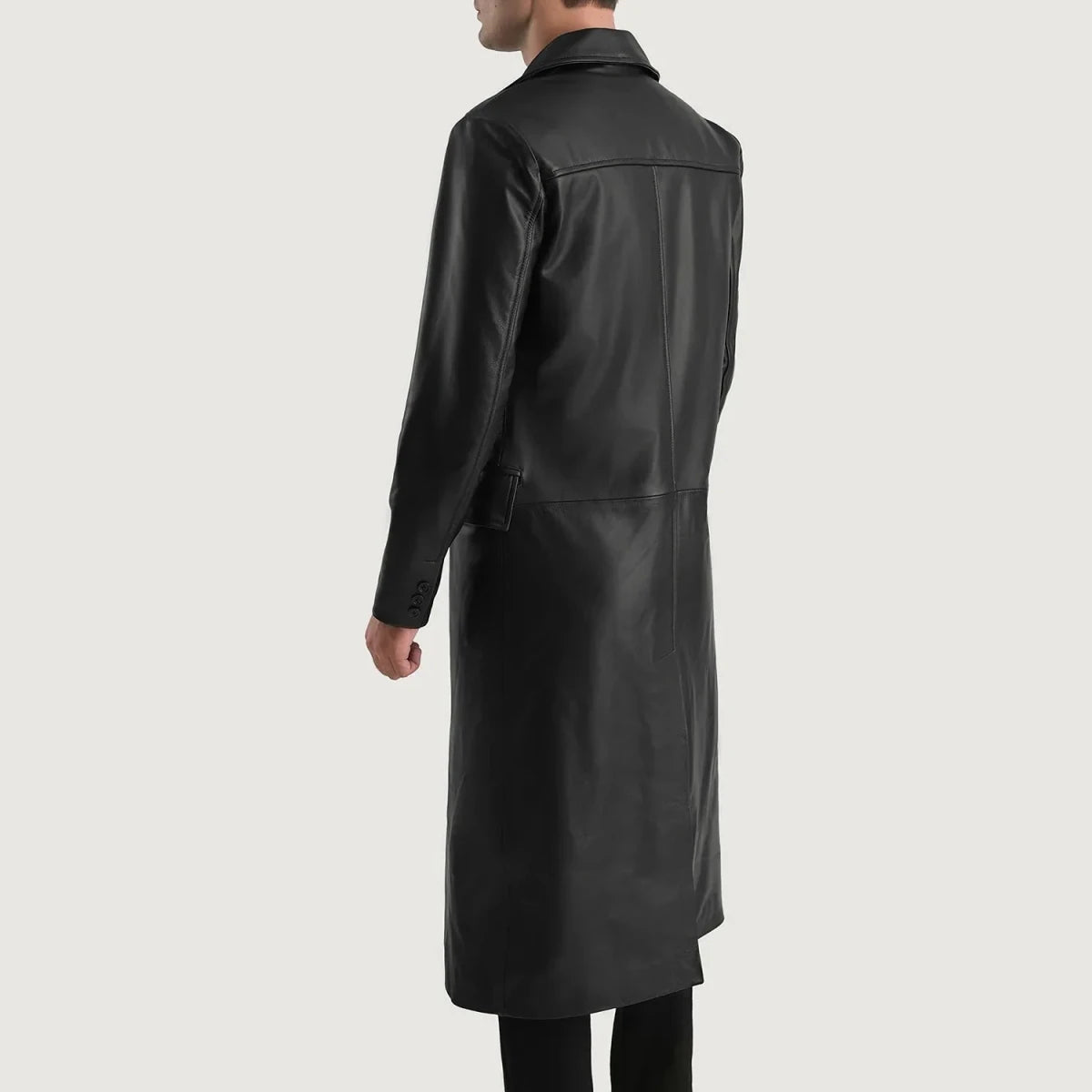 Delmar Black Leather Double Breasted Coat - Vox Leather