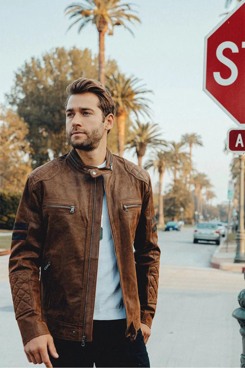 Denver Men’s Brown Bomber Leather Jacket Aviator - Vox Leather