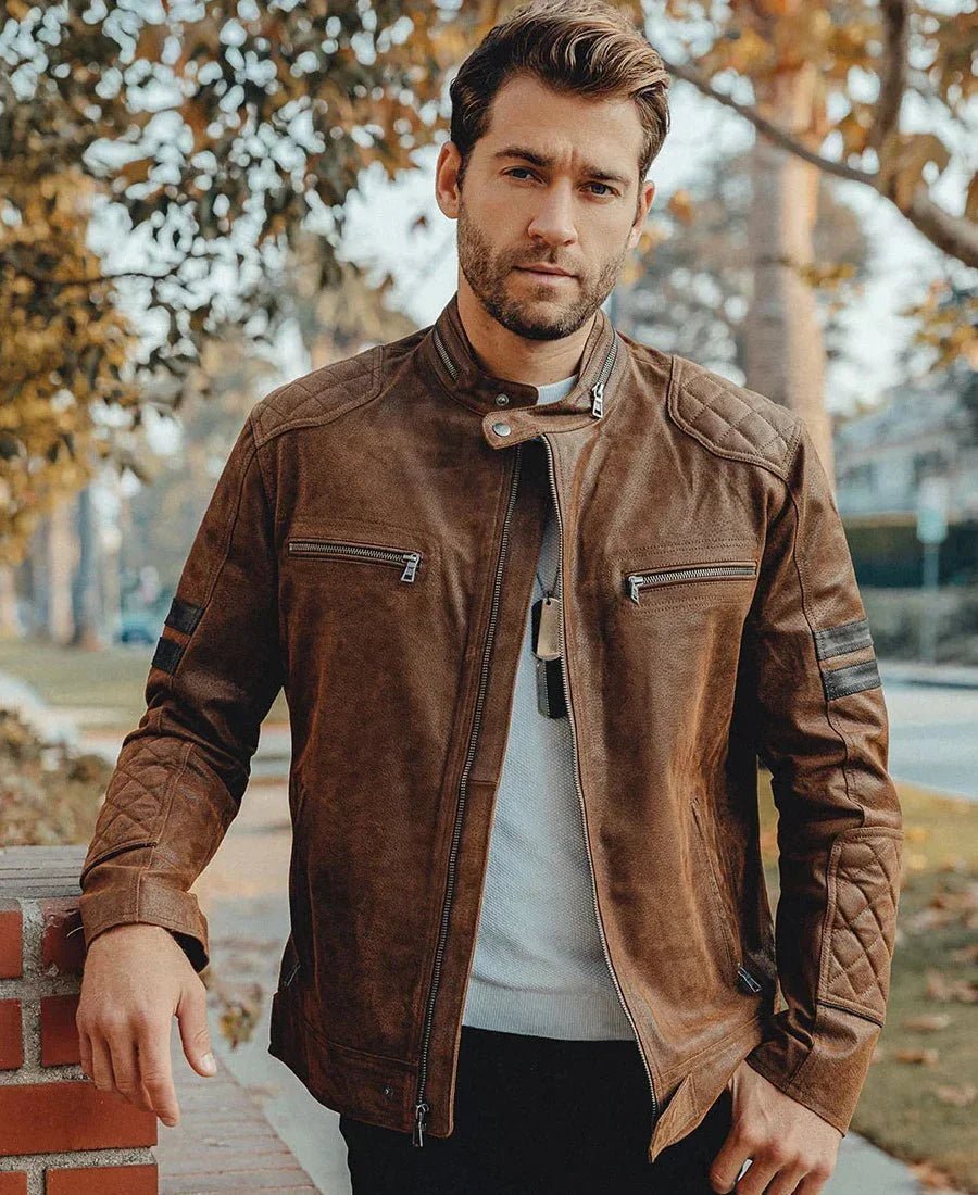 Denver Men’s Brown Bomber Leather Jacket Aviator - Vox Leather