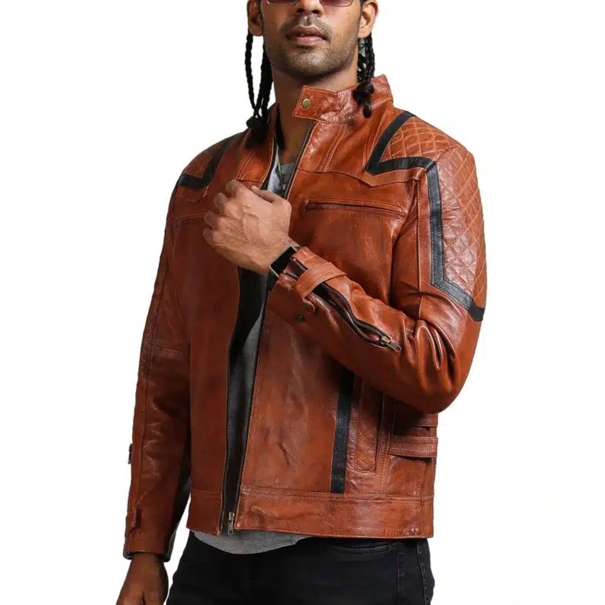 Designer Men Brown Waxed Leather Jacket - Vox Leather