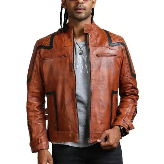 Designer Men Brown Waxed Leather Jacket - Vox Leather