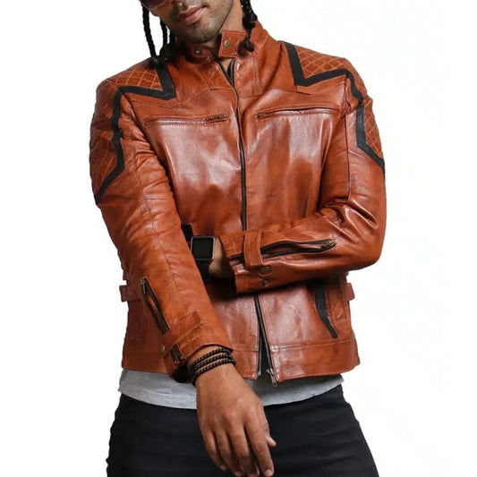 Designer Men Brown Waxed Leather Jacket - Vox Leather