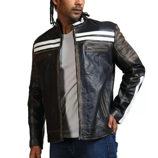 Designer Men Distressed Black Leather Jacket - Vox Leather