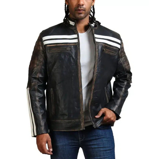 Designer Men Distressed Black Leather Jacket - Vox Leather