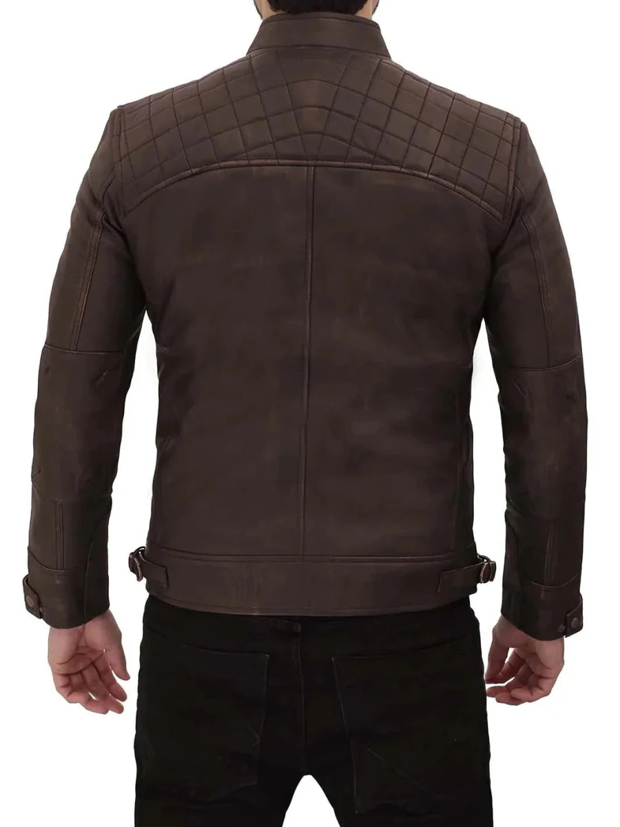 Diamond Mens Distressed Brown Motorcycle Leather Jacket - Vox Leather