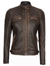 Diamond Women Rub Off Brown Leather Jacket - Rare Leather